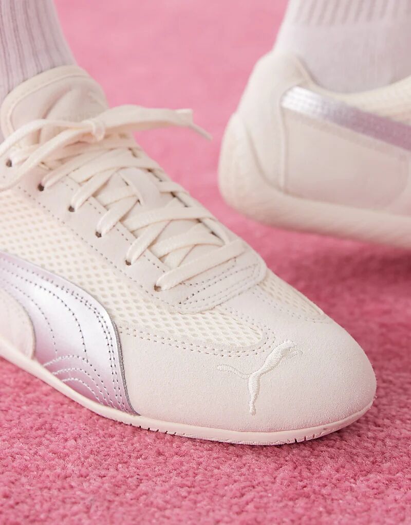 Кроссовки Puma Speedcat Premium в бежево-белом и металлико-серебристом цветах — фото 4