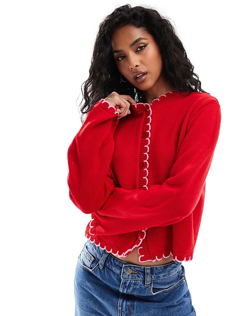 

Кардиган ASOS DESIGN, вязаный одеялом, красного цвета Miss Selfridge