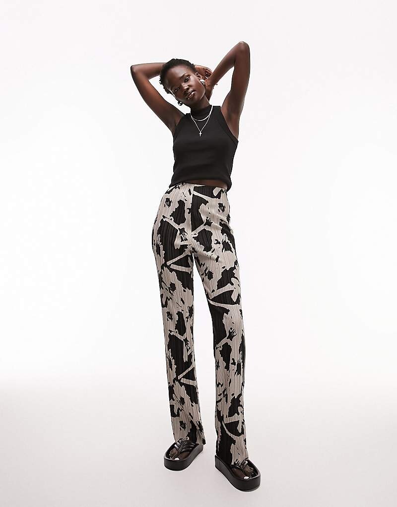 

Однотонные плиссированные брюки прямого кроя Topshop Tall