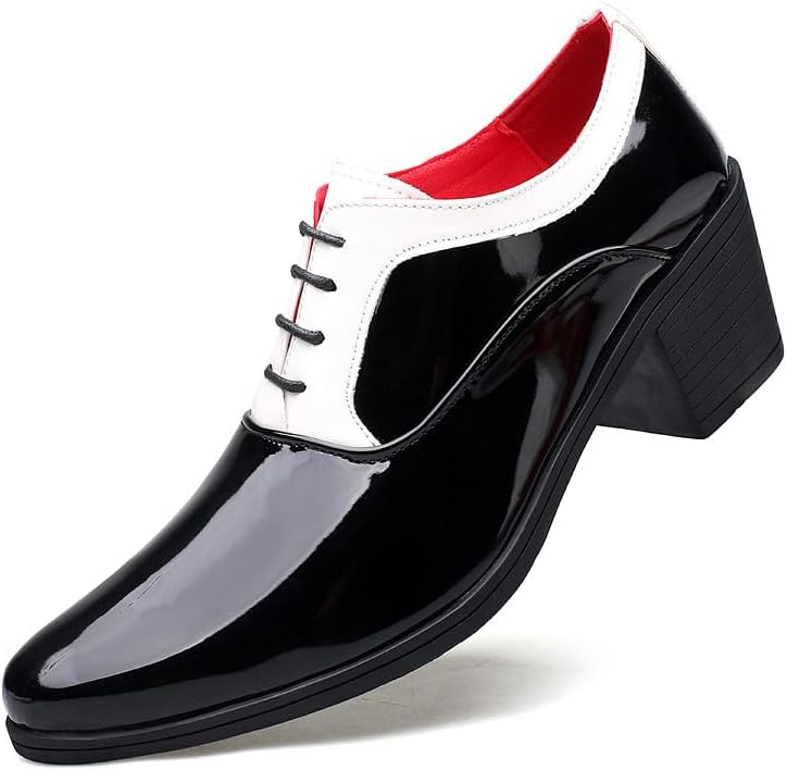 

Мужские оксфорды Santimon с контрастной лакированной кожей и каблуком в стиле Куба для свадьбы, шнуровка, черный