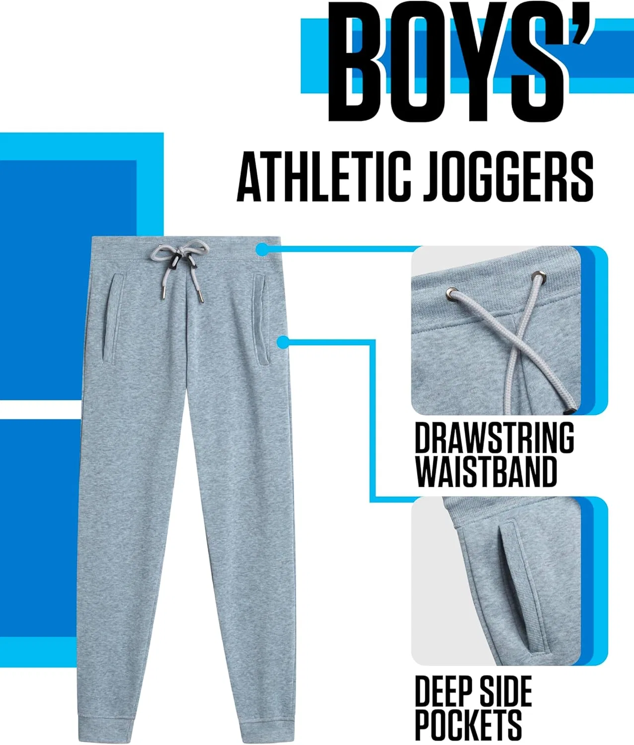 Спортивные штаны Tuff Guys для мальчиков - спортивные брюки из флиса для активного отдыха с карманами и завязками на поясе (8-20), Heather Grey — фото 3