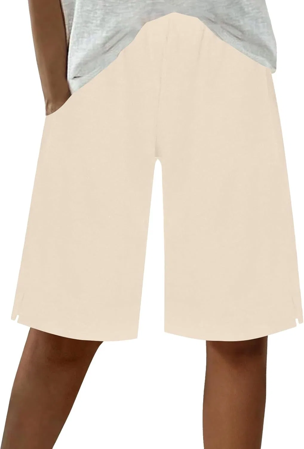 Шорты бермуды женские из льна, Elastic Waist, Khaki