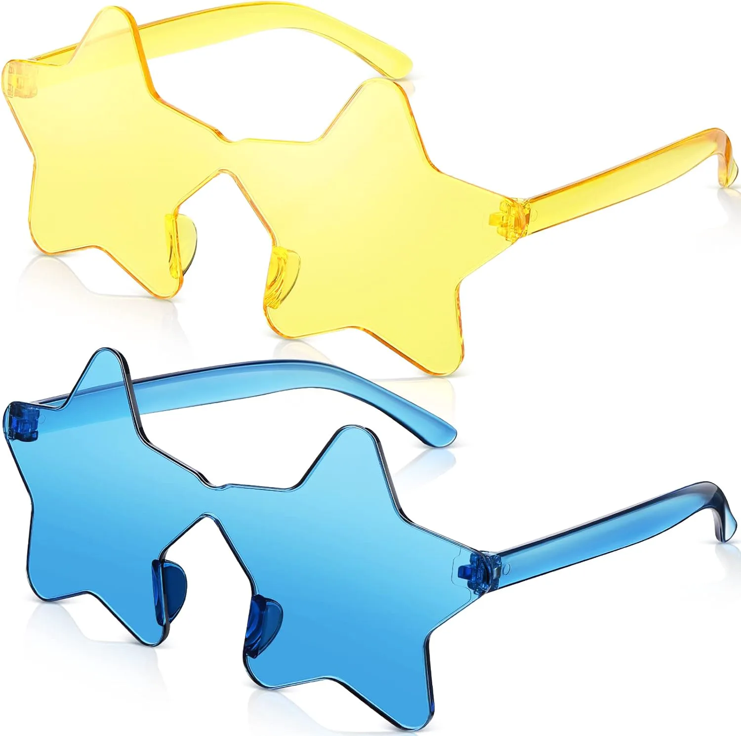 

CHENGU 2 шт. Солнцезащитные очки без оправы в форме звезды, прозрачные, конфетного цвета, в стиле Y2K, аксессуары для женщин, для вечеринки, Blue, Yellow