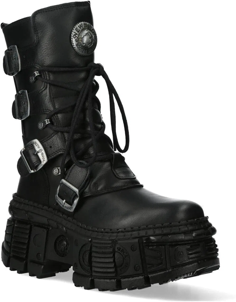 New Rock Новые ботинки Rock Boots унисекс WALL373-S5, черные, кожаные, на платформе, в готическом стиле, эмо, готик-панк — фото 3