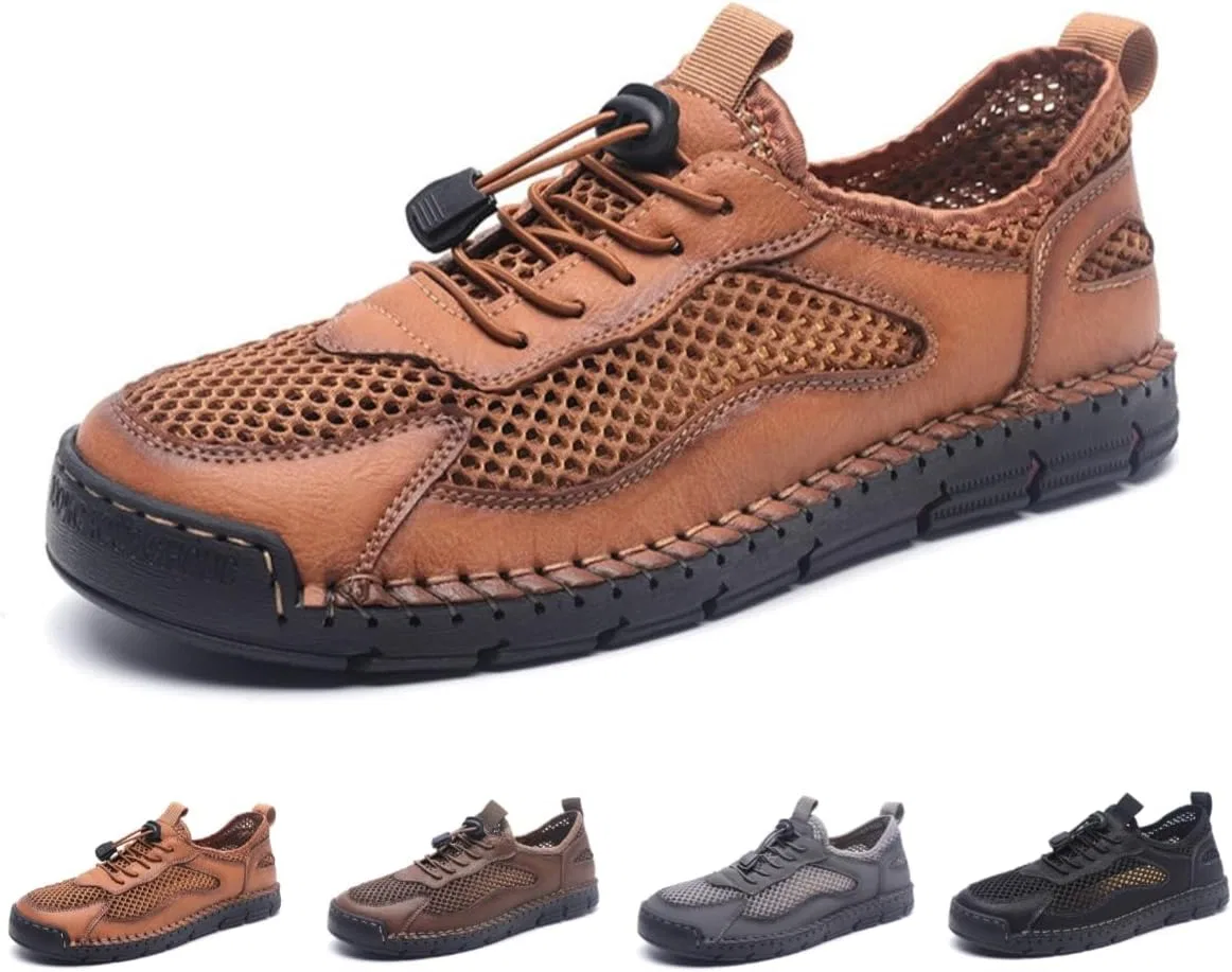 Лоферы кожаные и сетчатые мужские спортивные сандалии, Light Brown Cibenf