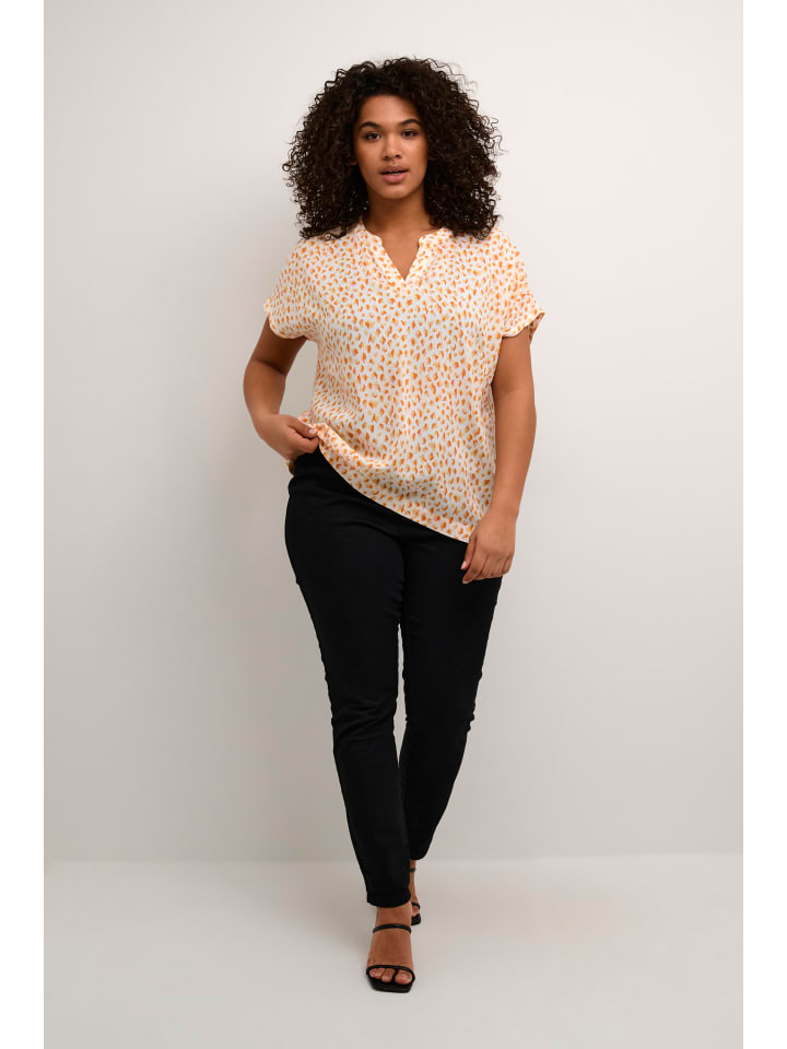 

Блузка с короткими рукавами KCanny, стандартный крой, в белый/оранжевый горошек KAFFE curve