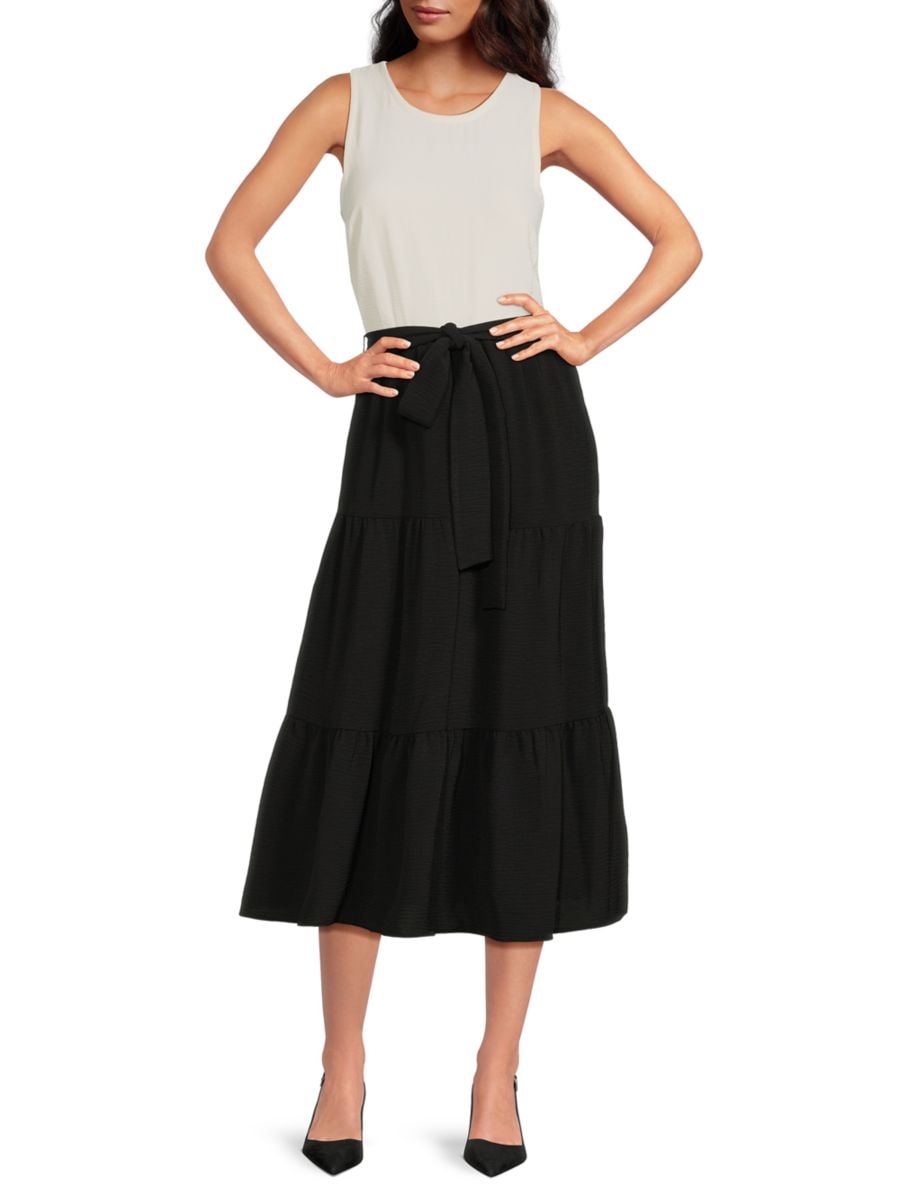

Многоярусное платье-миди в стиле колорблок DKNY, цвет Eggshell Black