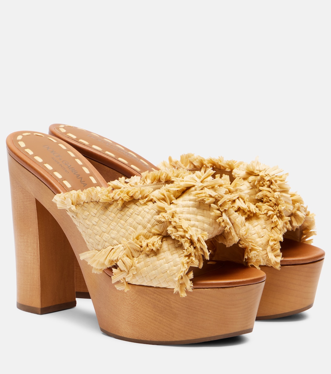Платформы-мюли с эффектом рафии Dolce&Gabbana, Legno/Sabbia