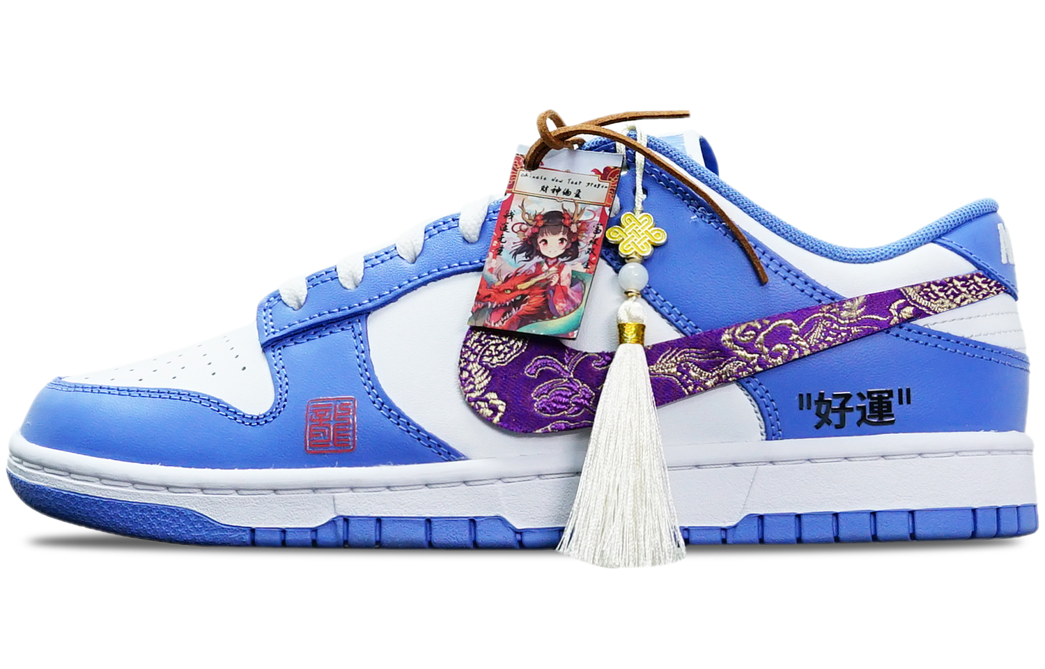 

Обувь для скейтбординга Nike Dunk унисекс, Gold dragon pattern on purple background