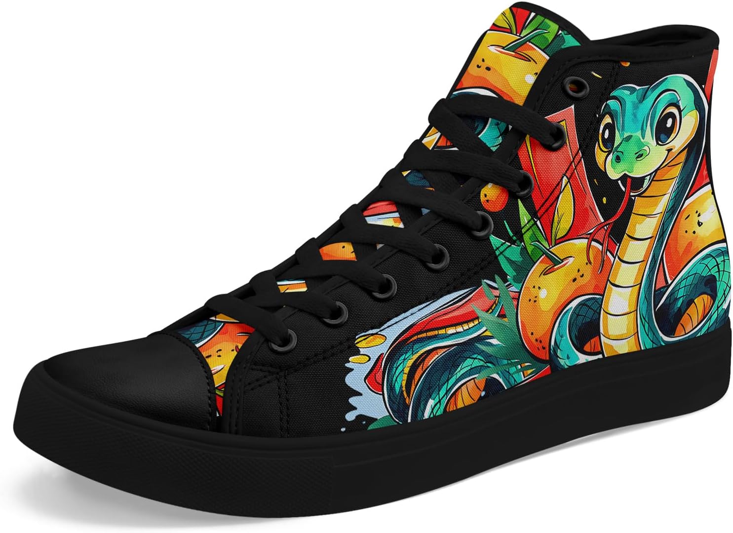 

Унисекс высокие кеды с принтом под змею из текстиля, легкие шнурованные обувь для прогулок, активного отдыха и повседневной носки Awsole, черный/красный/зеленый/оранжевый