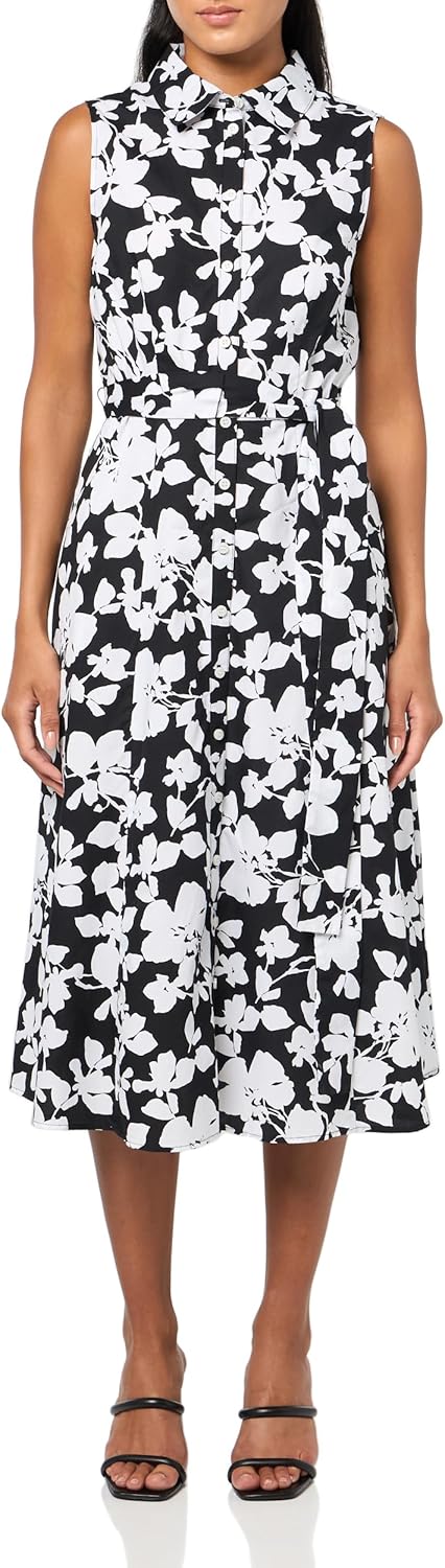 

Женское платье-рубашка миди Tommy Hilfiger без рукавов с воротником, пуговицами спереди и завязкой на талии, Black/Bright White