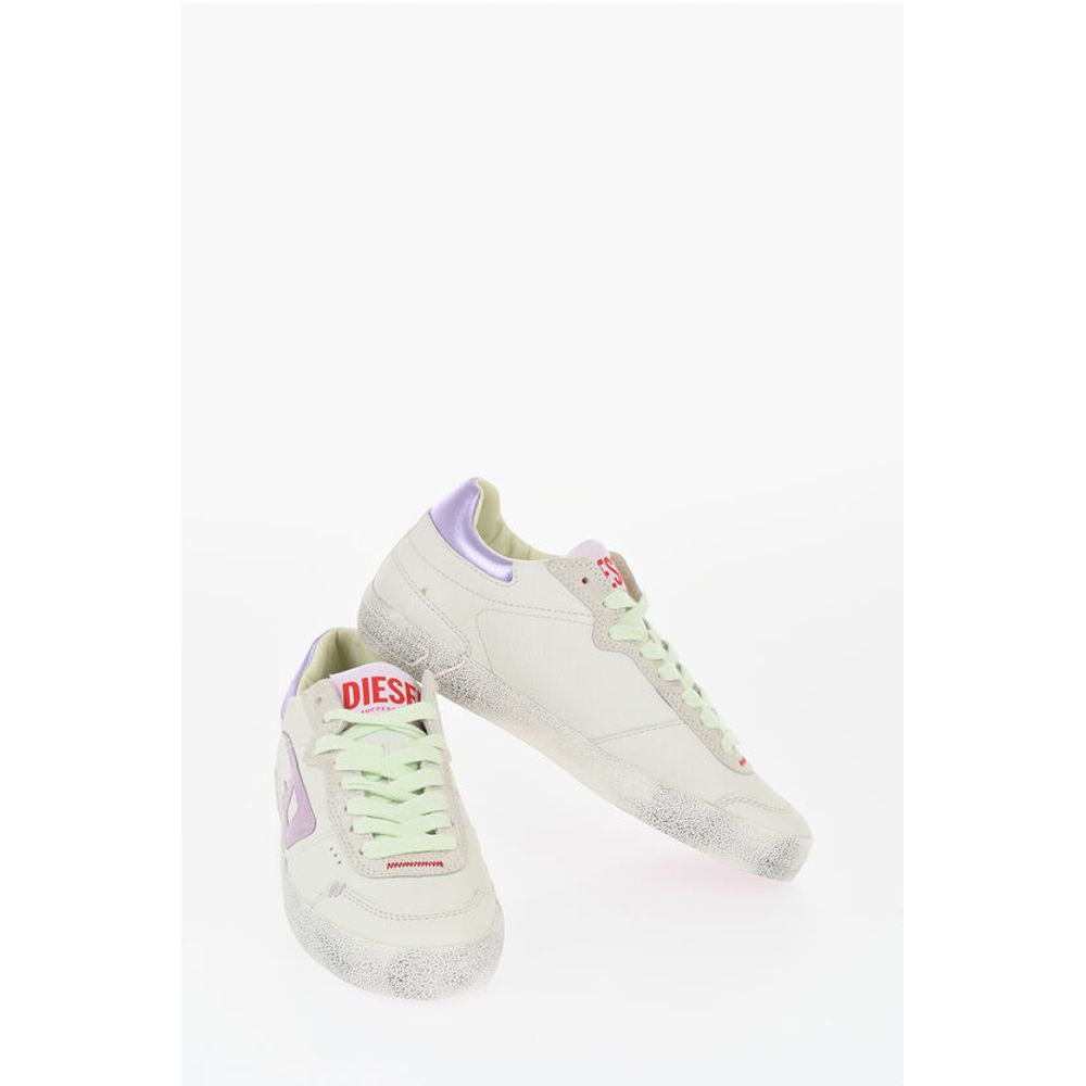 Кожаные низкие кеды S-LEROJI с контрастными деталями Diesel, White