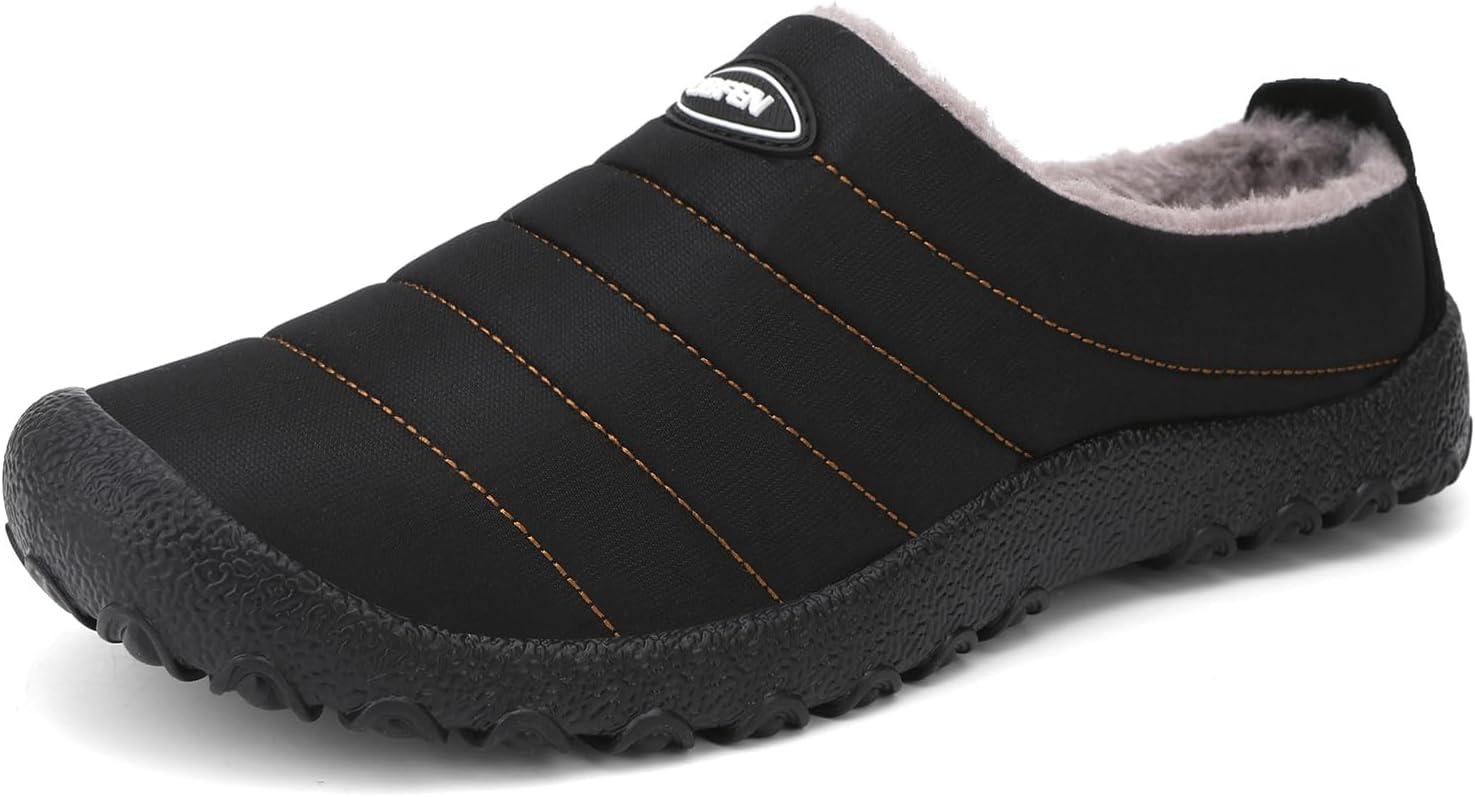 

UBFEN Мужские и женские зимние теплые тапочки с пушистой плюшевой подкладкой, домашние и уличные, с противоскользящей резиновой подошвой, черный