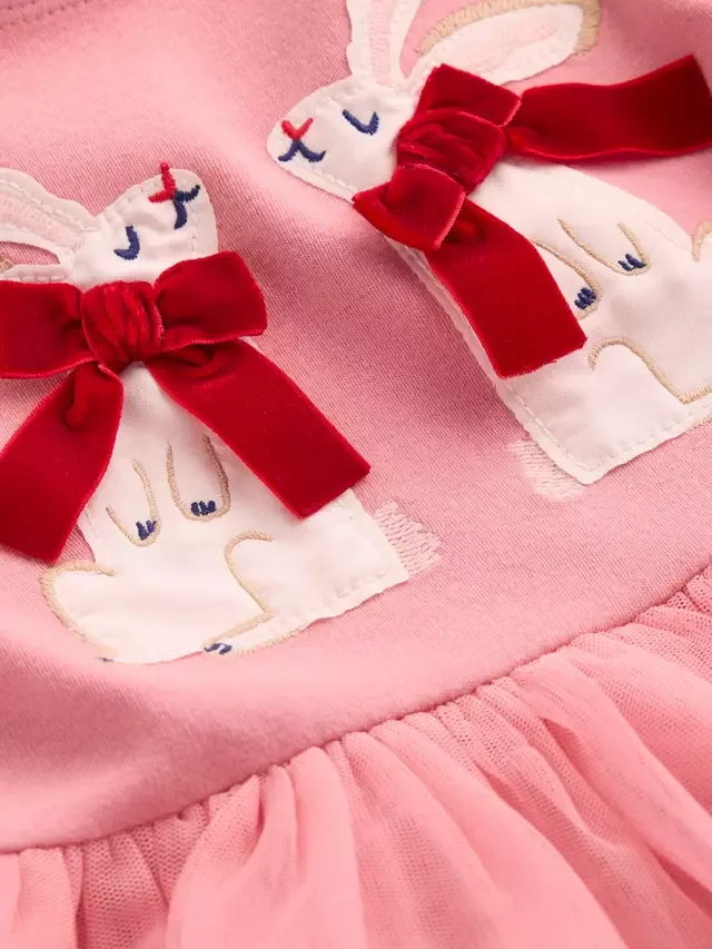 Детское платье из тюля с аппликацией, розовые зайчики Mini Boden — фото 3