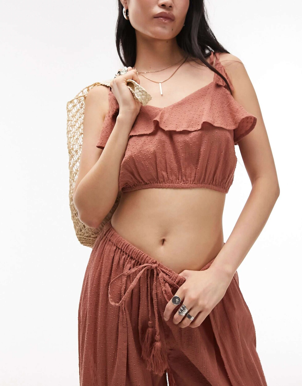 

Ржавые пляжные брюки Topshop Coord с разрезом на штанинах