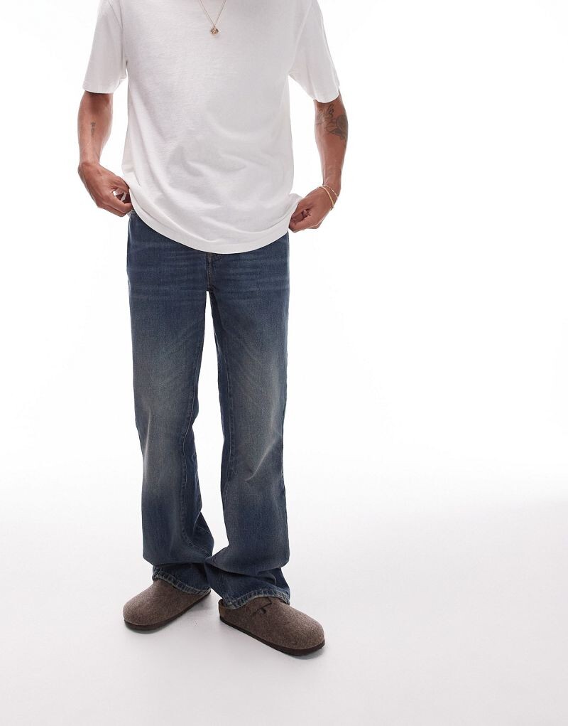 

Темно-синие прямые джинсы-клеш Topman