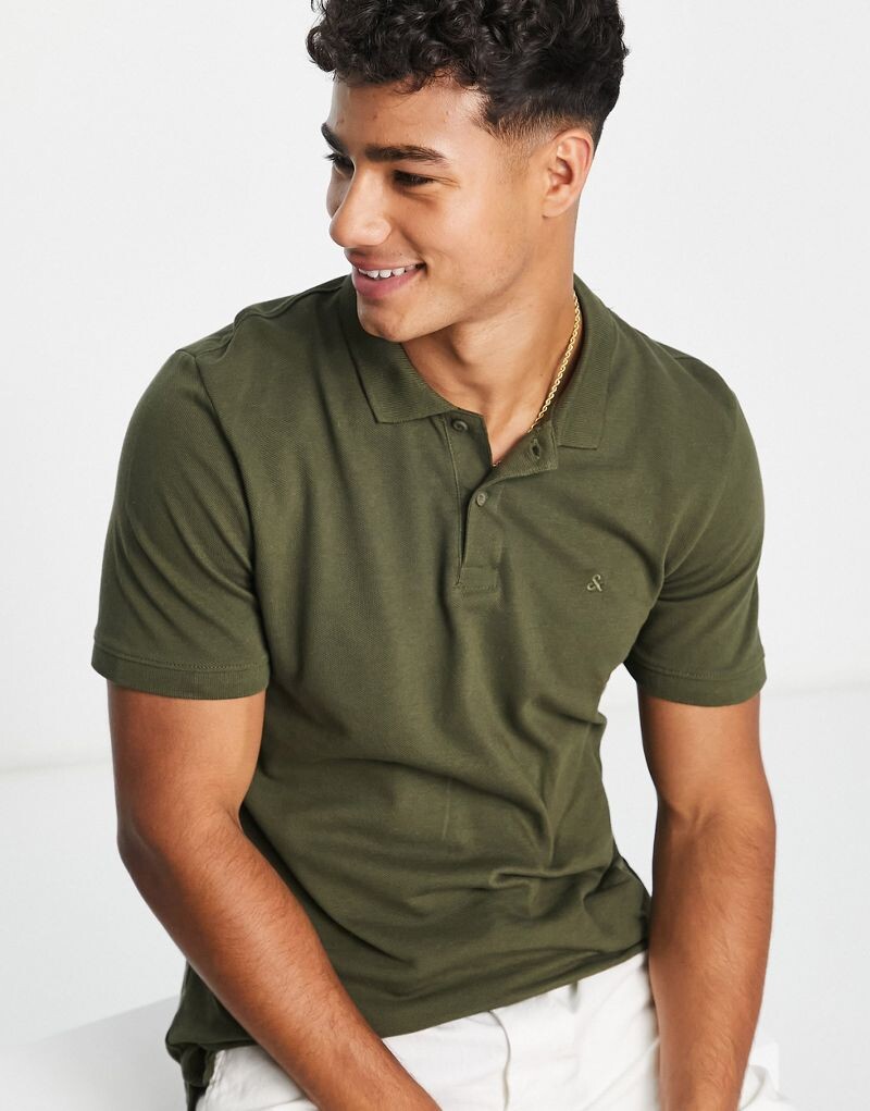 

Зеленая рубашка-поло узкого кроя из пике с логотипом Jack & Jones Essentials