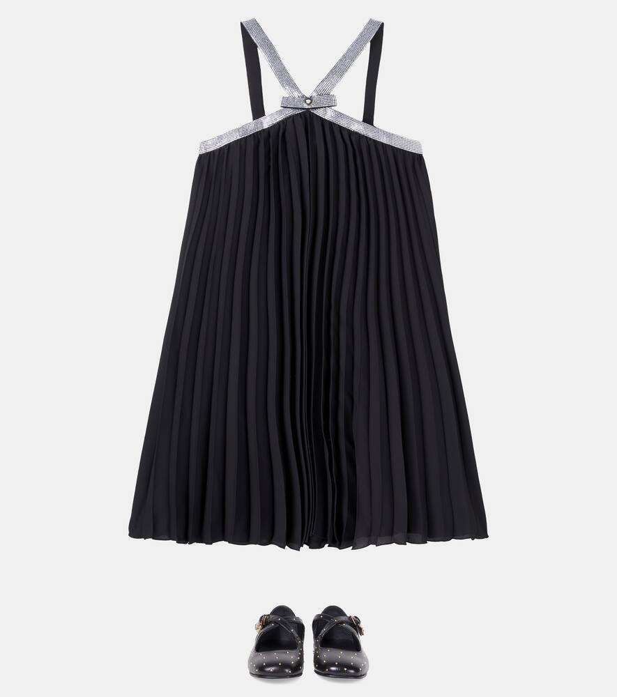 Мэри Джейн балетки из кожи со стразами Medusa Versace Kids, Black-Versace Gold — фото 2