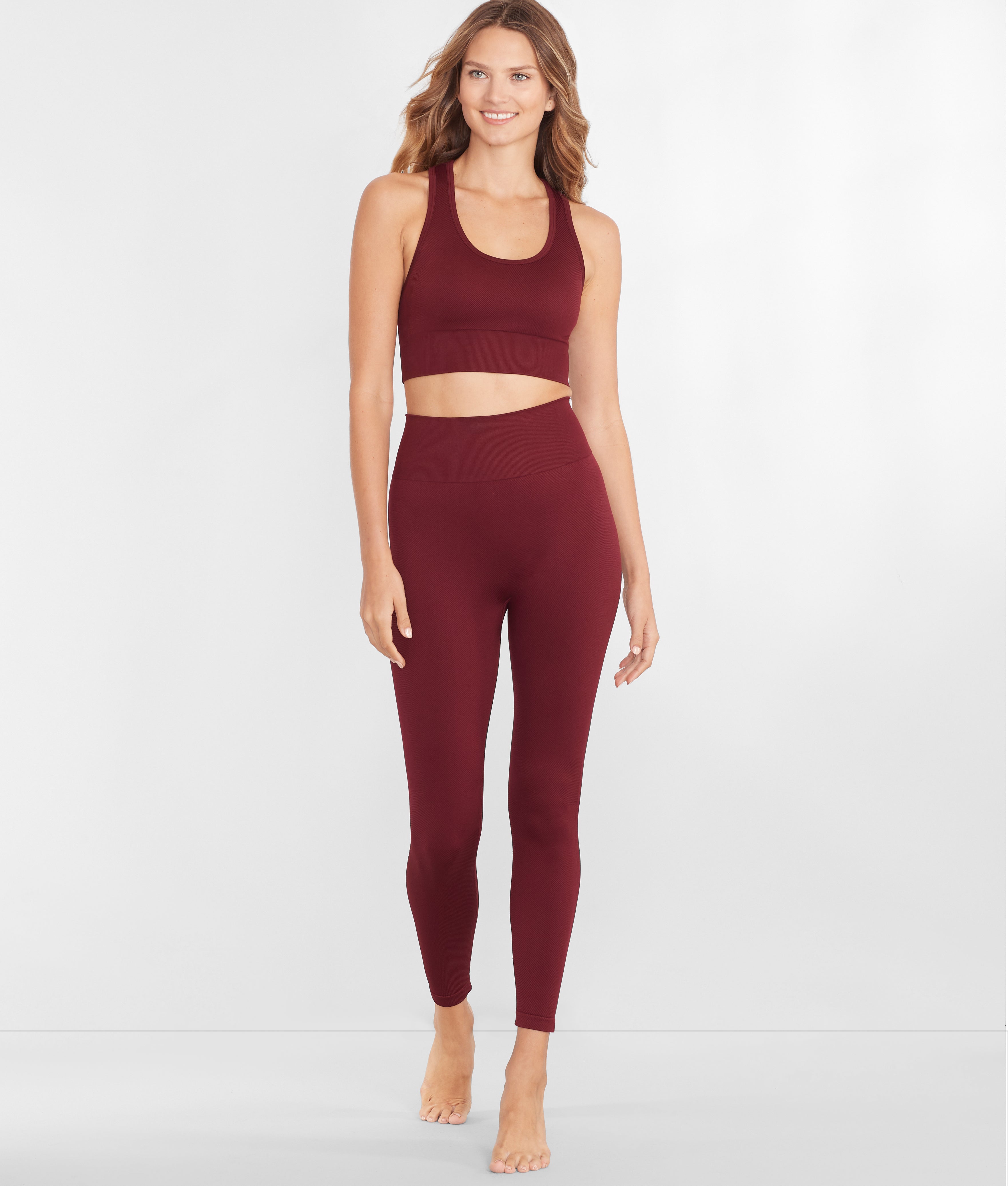 

Женские бесшовные леггинсы Body Up в рубчик, цвет merlot