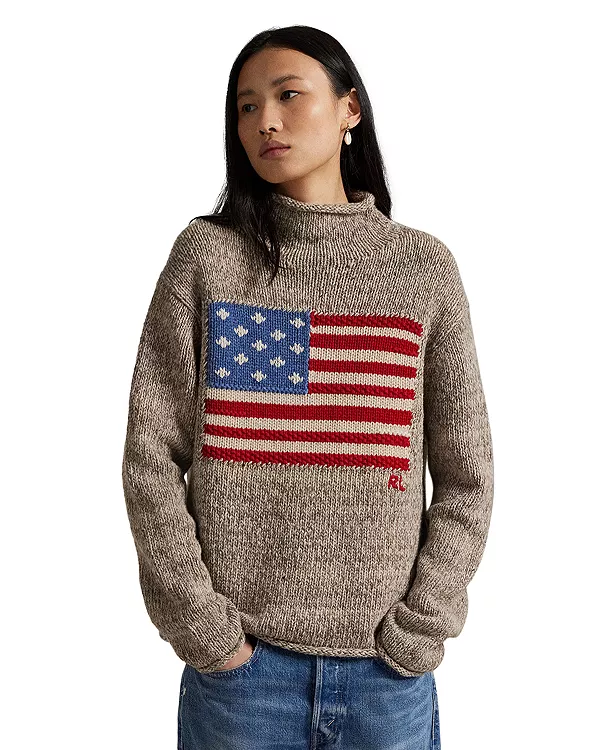 

Свитер-Водолазка из шерстяной смеси с флагом Ralph Lauren, бежевый