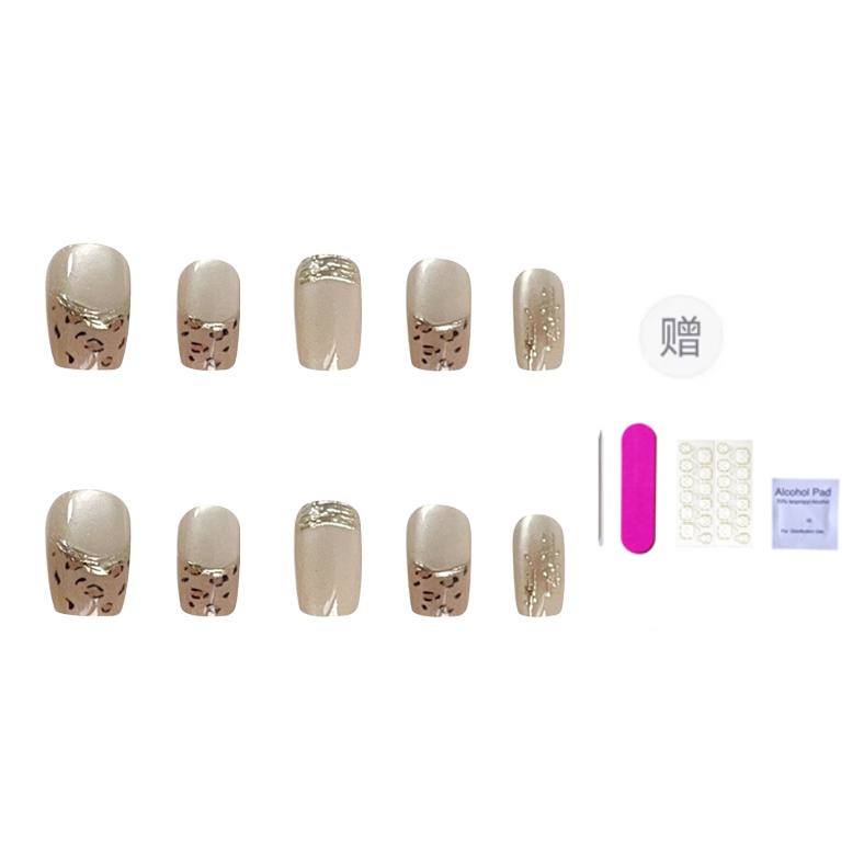 

ORANOT Френч с леопардовым принтом и позолотой, удлиненные миндалевидные ногти, роскошь и элегантность, искусственные ногти, короткая лесенка, 16 мм