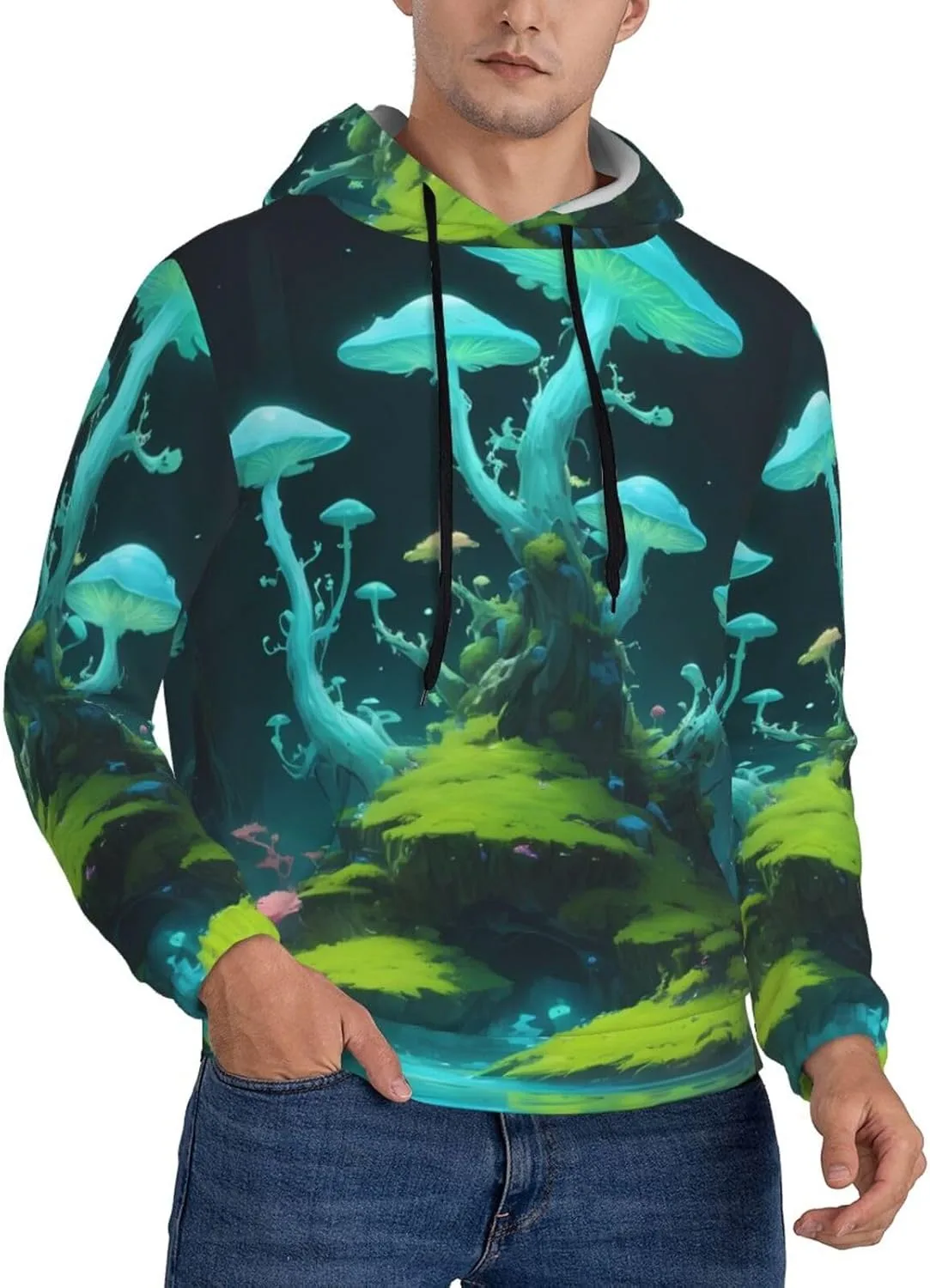 

Свободный худи с капюшоном и капюшоном Bioluminescent Moss Patterned WZYCWB