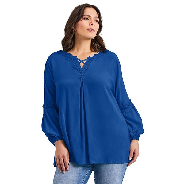 

Женский топ с кружевной отделкой plus size Avenue, Dark Sapphire