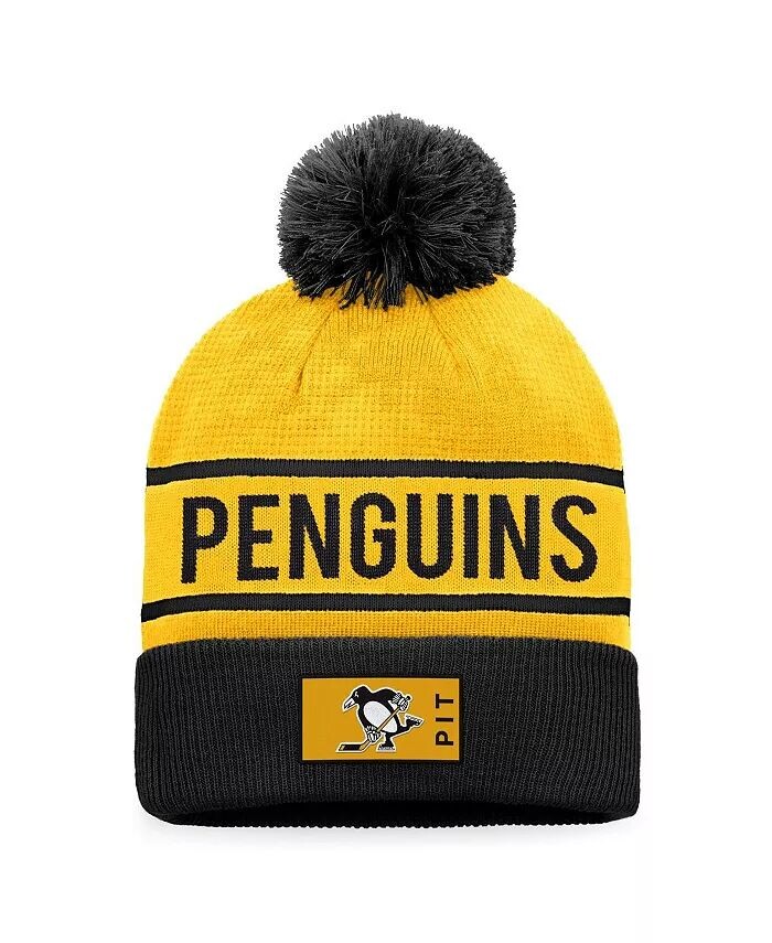 

Мужская золотисто-черная вязаная шапка с манжетами и помпоном Pittsburgh Penguins Authentic Pro Alternate Logo Fanatics