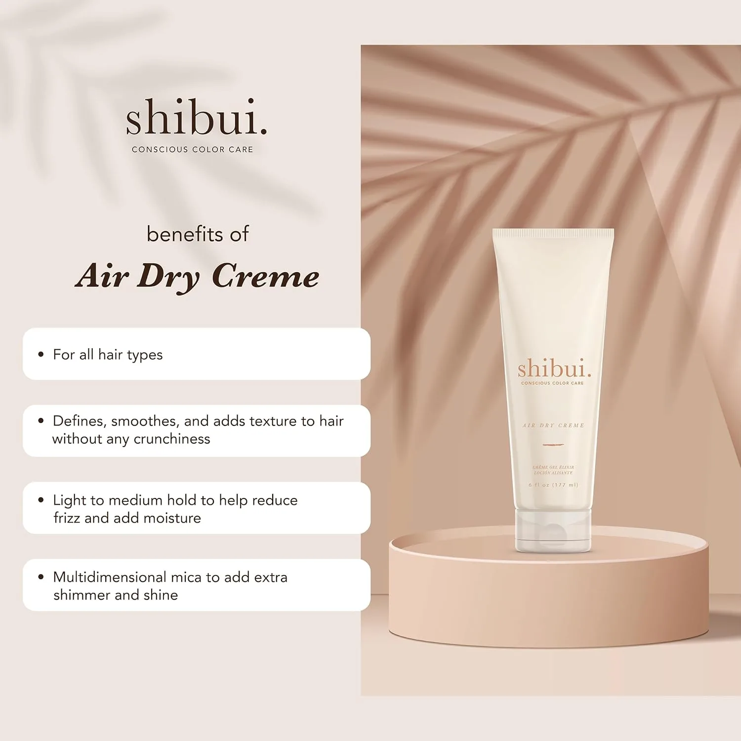 Крем для укладки волос Shibui Air Dry Creme, укрощает пушистость, питает, придает блеск и улучшает текстуру, веганский продукт, без сульфатов, 170 мл. — фото 2