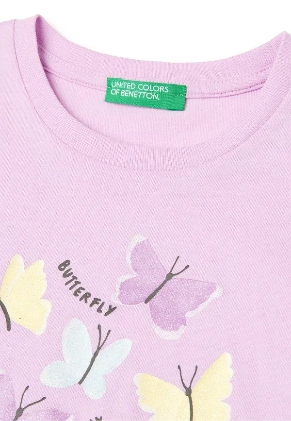 Футболка с принтом и блестками United Colors Of Benetton, розовая — фото 3