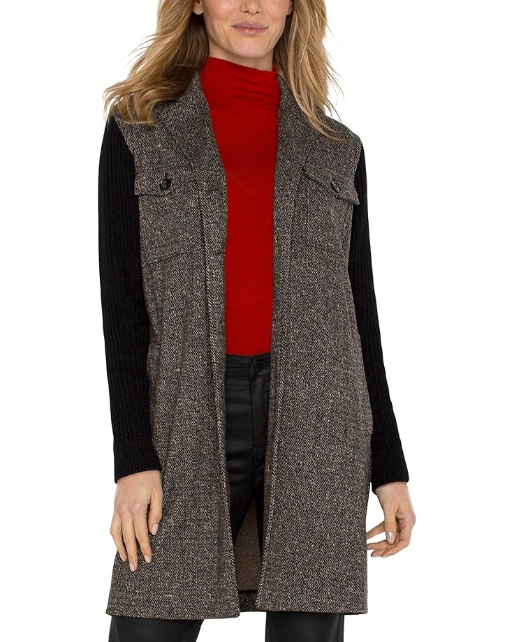 

Пальто Liverpool Los Angeles Coatigan with Sweater Sleeves Herringbone Knit, цвет Black Tan Herringbone