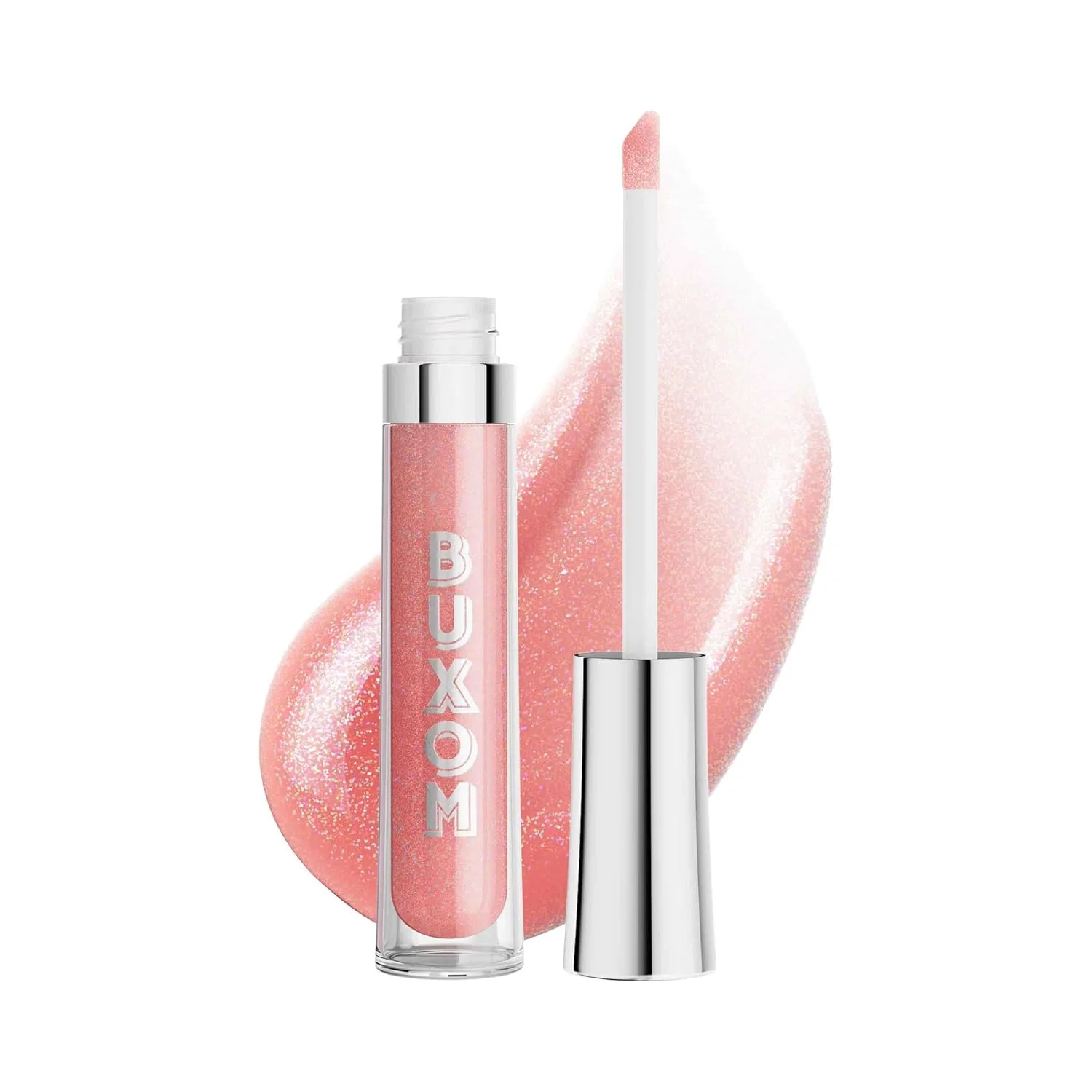 Buxom Full-On Plumping Lip Polish, блеск для губ, тонирующий блеск для губ, формула с пептидами и витамином Е для придания губам объема и увлажнения. 4,4 мл (1 шт.), AV April (Sheer Pinky Peach Sparkle)