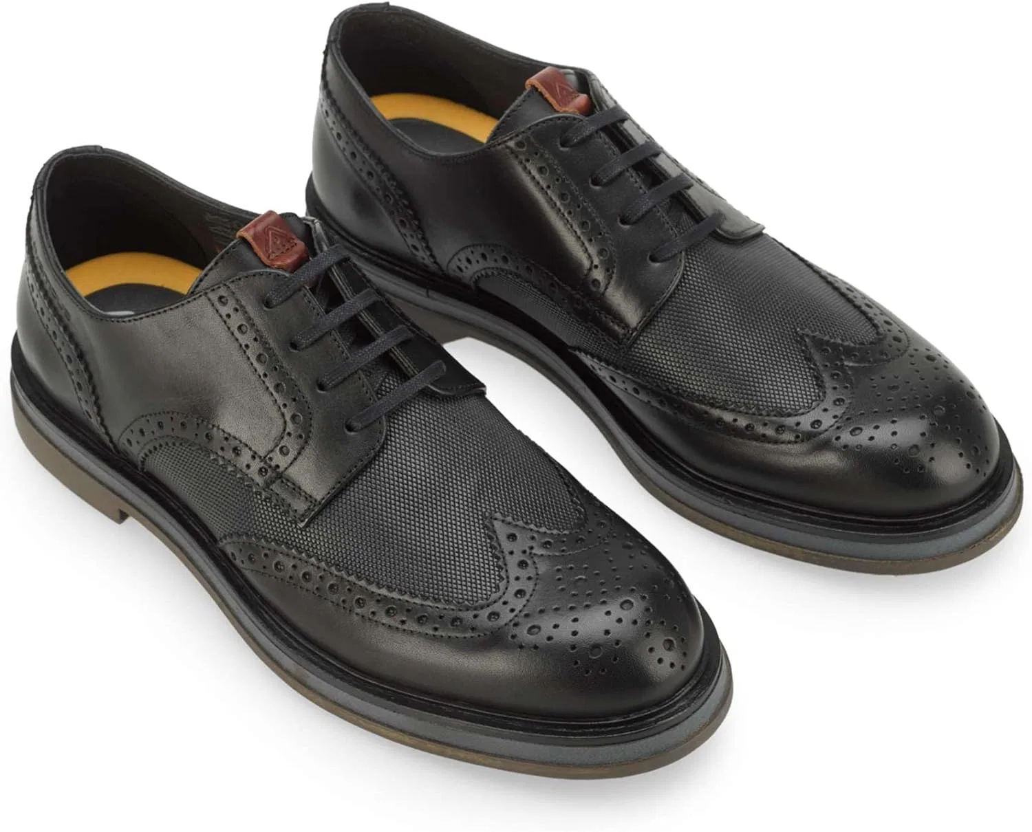 Туфли Ambitious Scarpa Uomo 12391 Brogues Stringata in Pelle Combi Nero U24AM14, Black — фото 3