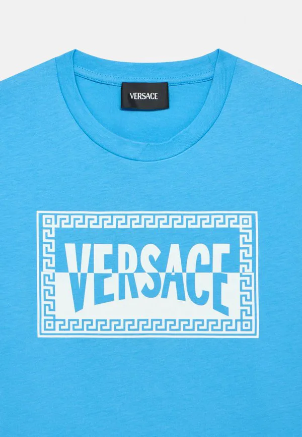 Футболка унисекс с контрастным логотипом Versace, Blue/Bianco — фото 3