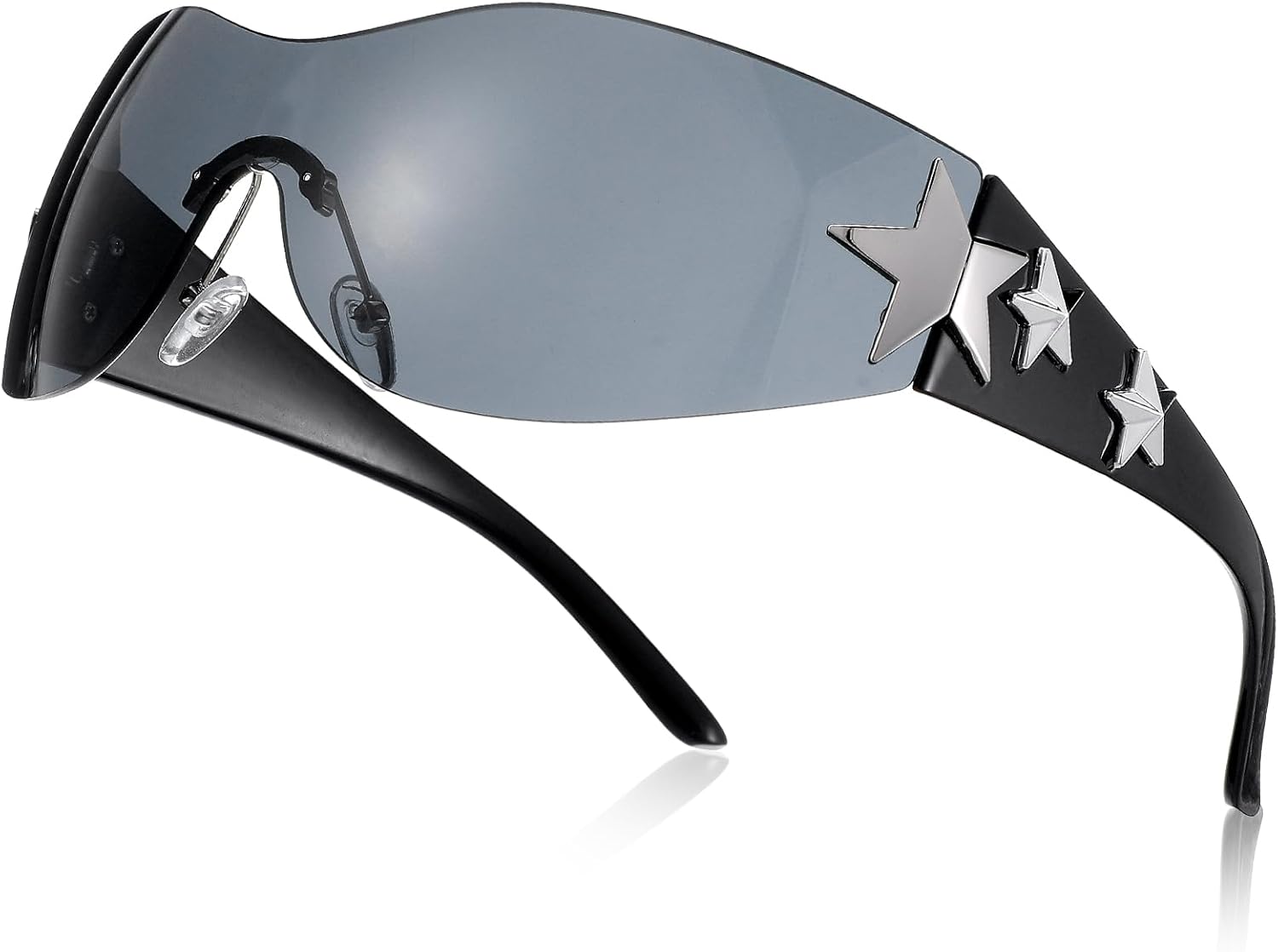 

Солнцезащитные очки Y2K для женщин и мужчин: модные солнцезащитные очки-щитки с обтекаемой формой, большие безободковые солнцезащитные очки в форме звезды Heclia, Black