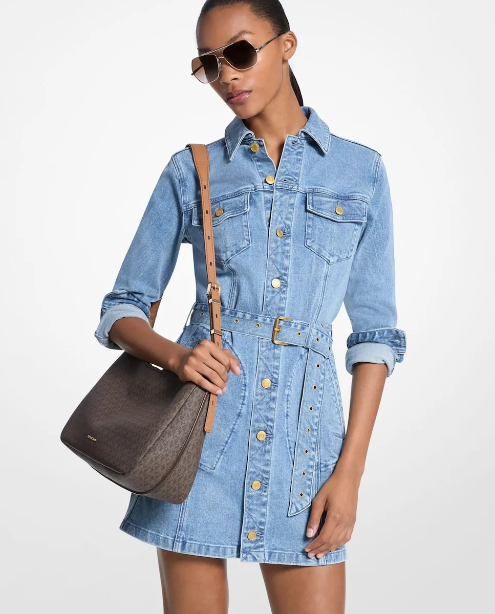 

Короткое джинсовое платье из хлопка с поясом Michael Michael Kors, индиго