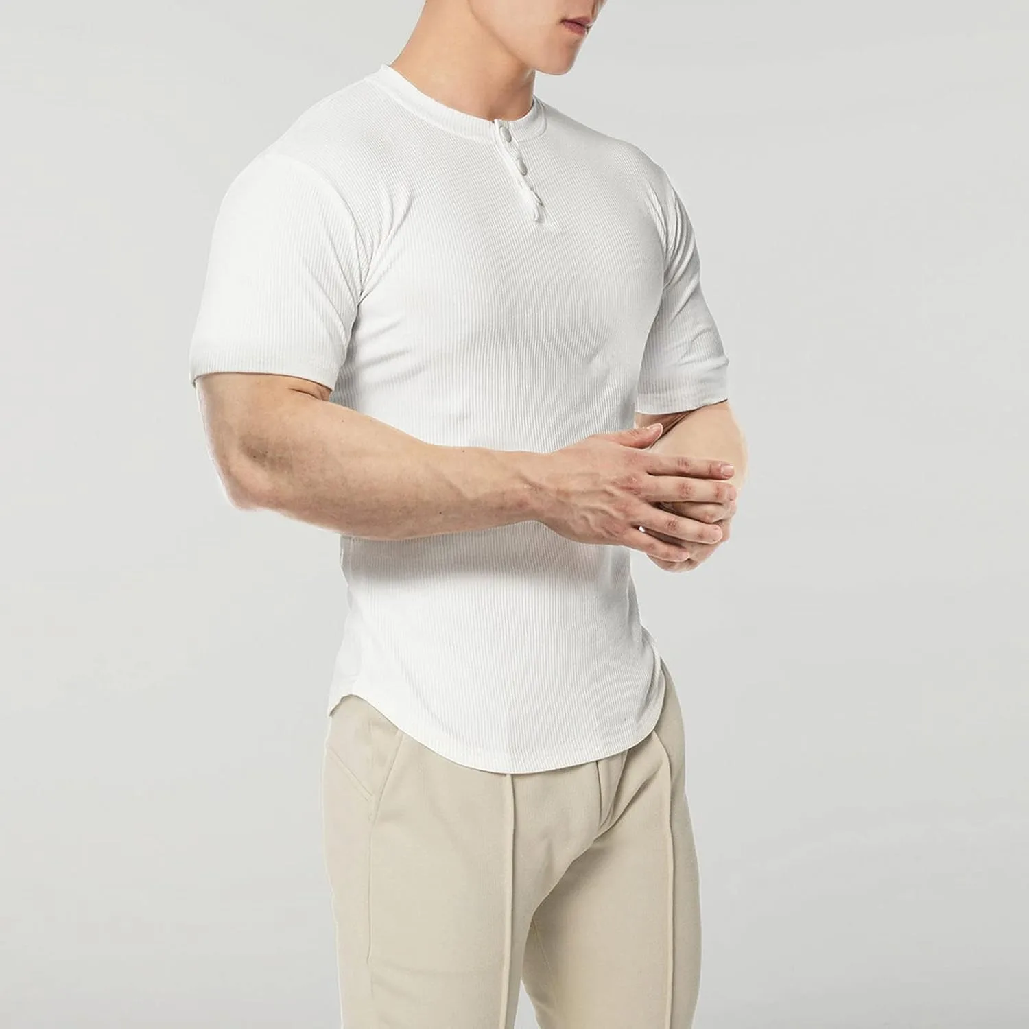 Мужская футболка Henley с пуговицами, Casual, Slim Fit, мягкий хлопок — фото 4