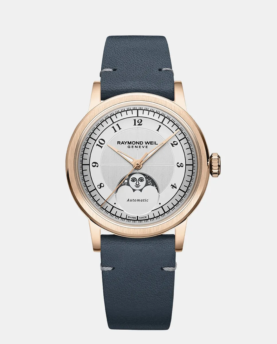 

Millesime 2145-PC5-05650 Автоматические синие часы с фазами Луны Raymond Weil, белый
