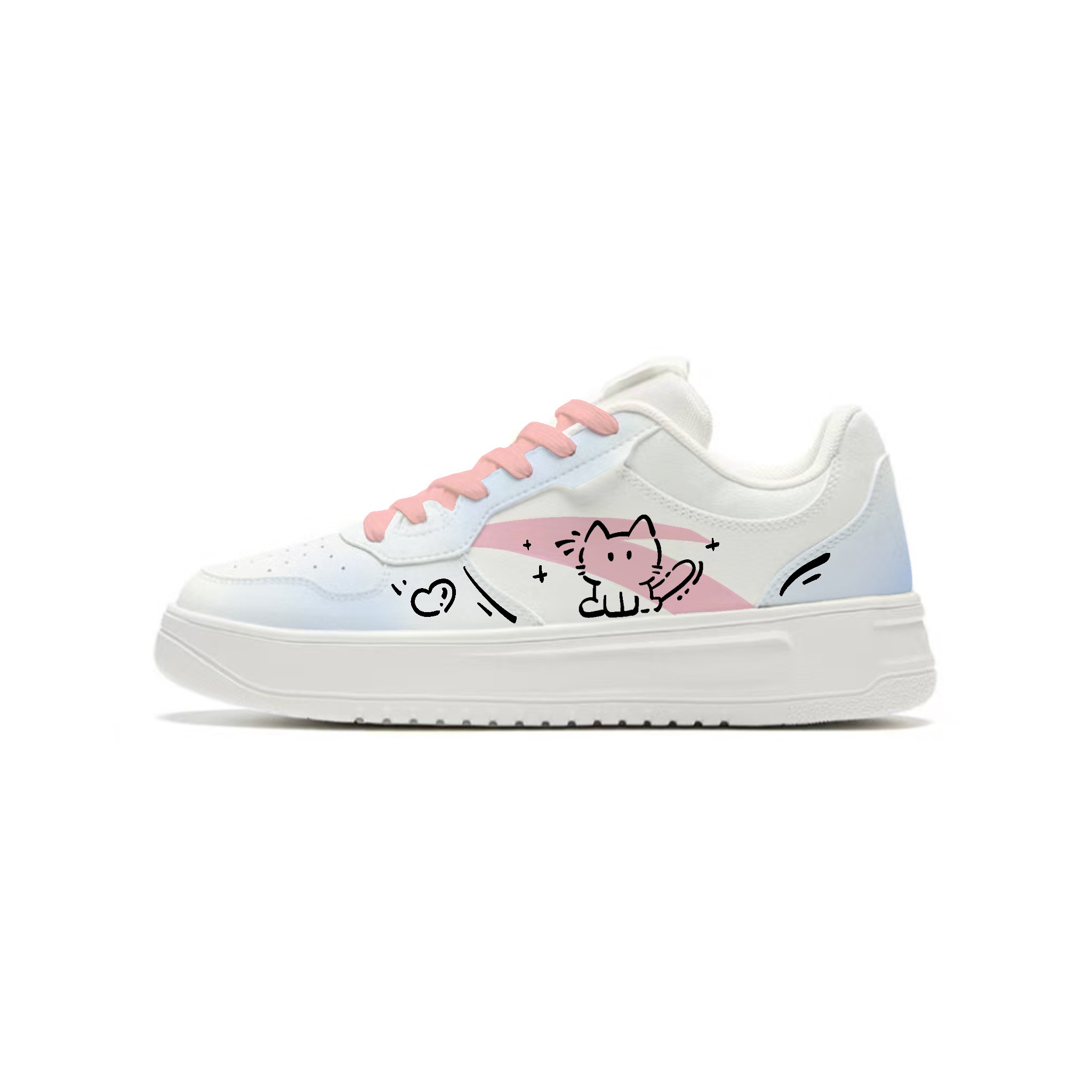 

ANTA Pink Blue Kitten, Niche, Campus Style Couple, Cute Versatile, Shiro Shoes, комфортная искусственная кожа