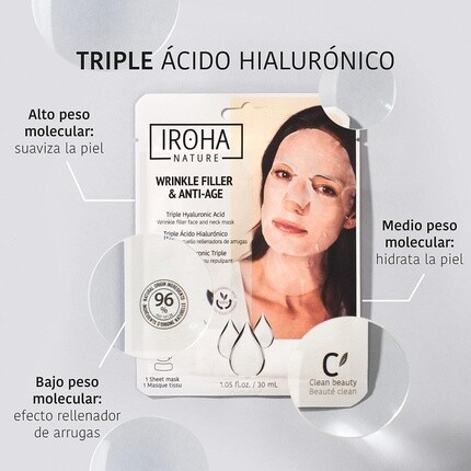 Тканевая маска Iroha Nature — Для лица против старения и заполнения морщин с тройной гиалуроновой кислотой — фото 3