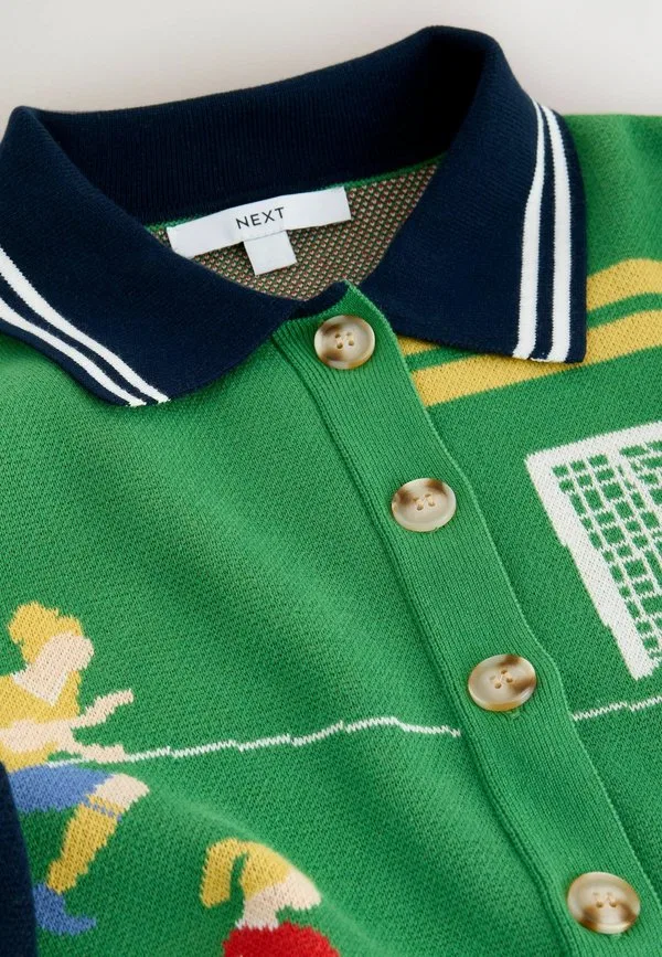 Кардиган из хлопка с воротником и футбольным рисунком, стандартного кроя Next, Green Blue — фото 2