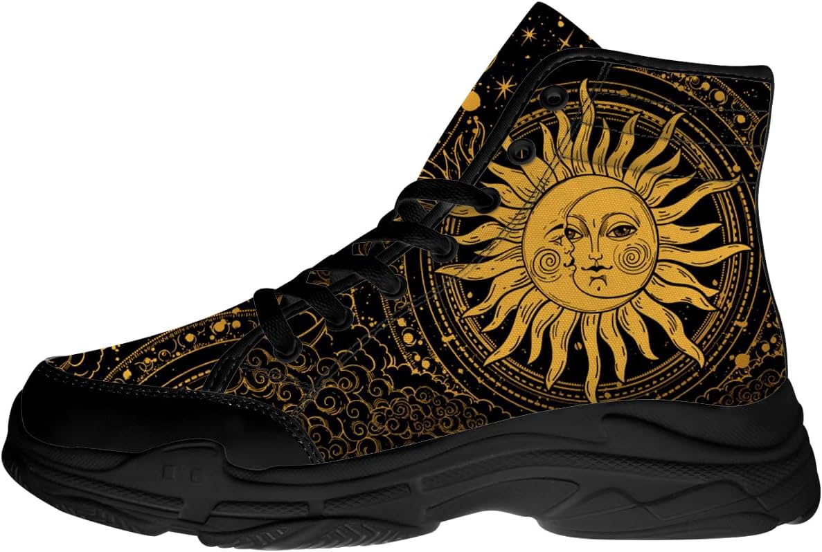 

Кеды Moon and Sun для женщин и мужчин, черные, на шнуровке, с высоким верхом, текстильные, подарок для нее и для него Quorax