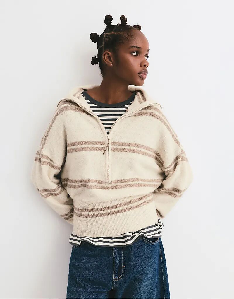 

Pull&Bear джемпер с широким воротом на молнии песочного цвета