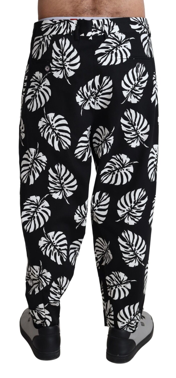 

Dolce & Gabbana Элегантные хлопковые мужские брюки с принтом пальмовых листьев, цвет Black/White