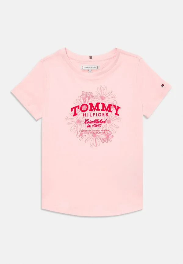 Футболка с цветочным принтом и логотипом, облегающего кроя. Tommy Hilfiger, Duchess Pink