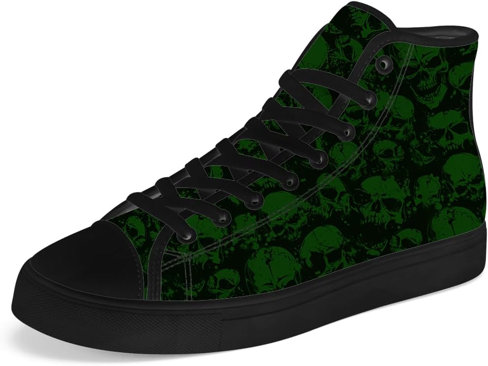 

Мужские и женские высокие кеды с черепом на шнуровке, готические высокие кеды, повседневная обувь Chebing, зеленый