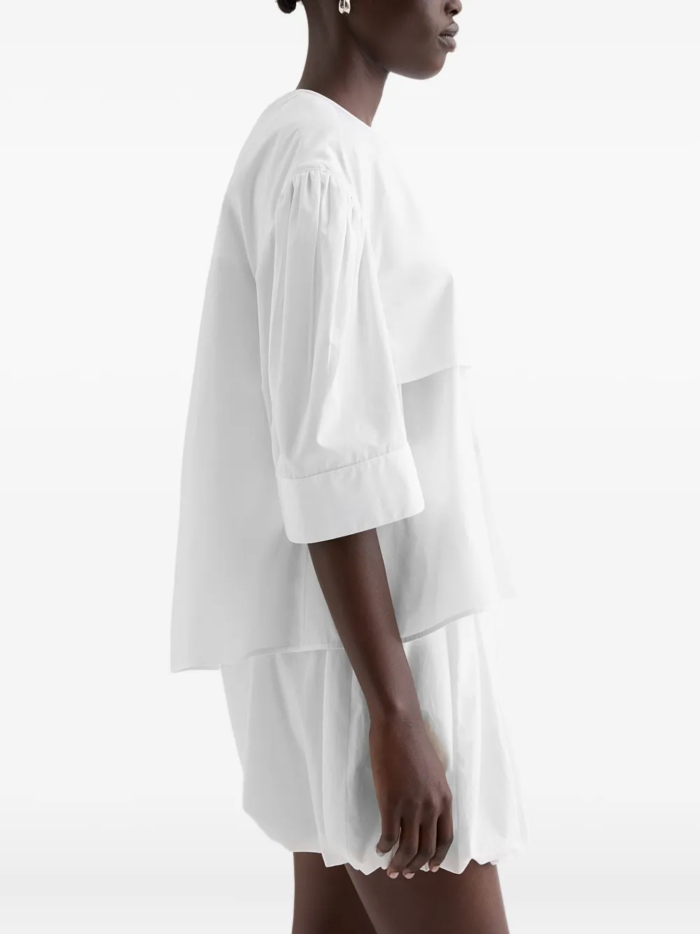 Рубашка из поплина с короткими рукавами и сборками Jil Sander, белый — фото 3
