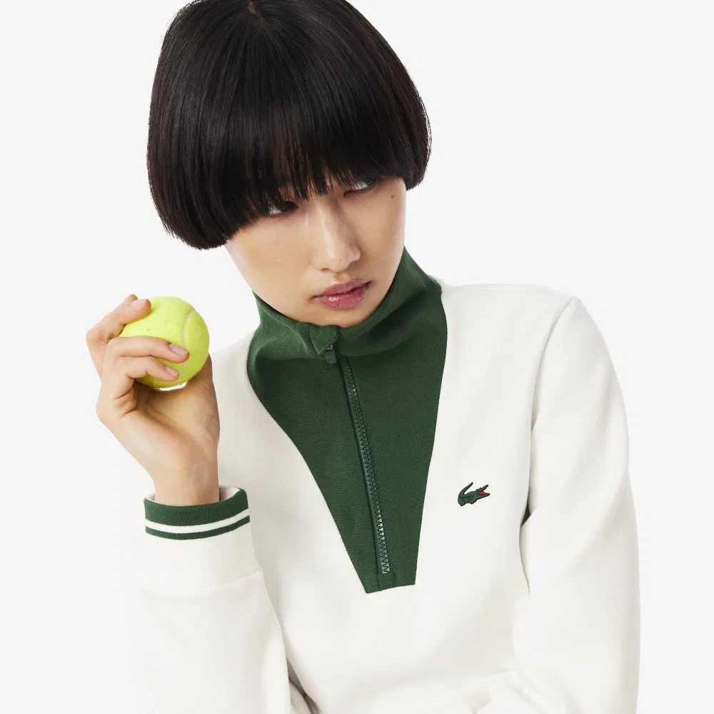Свитшот женский Lacoste Heritage на молнии, белый/зеленый — фото 2