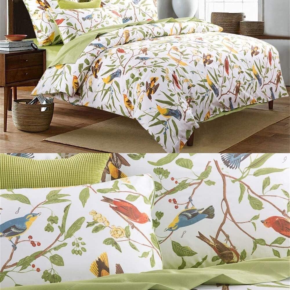 

Brandream, 5 шт., пододеяльник, наволочка, комплект King Queen Size, пасторальный стиль, ветки, птицы, цветочный принт, стильное роскошное постельное белье для фермерского дома, зеленый