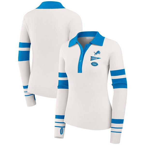 

Женский белый свитер-поло Detroit Lions с рубчиком Wear By Erin Andrews